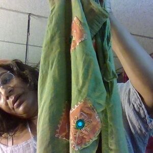 Green orange mirrored skirt s/m used drawstring zipper wioth mirrorsa